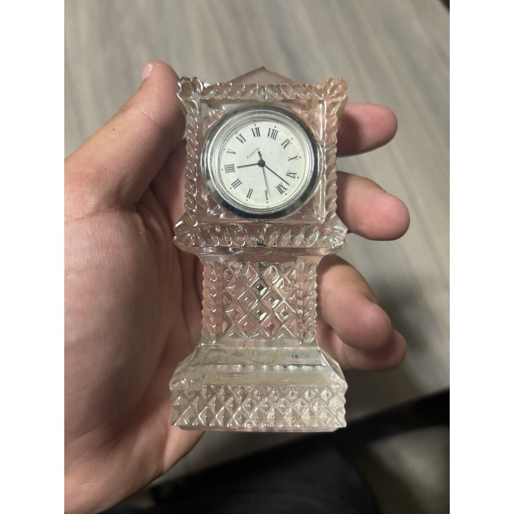 Vintage Galway Irish Crystal Miniature Grandfather Clock 24% Lead Quartz Desk